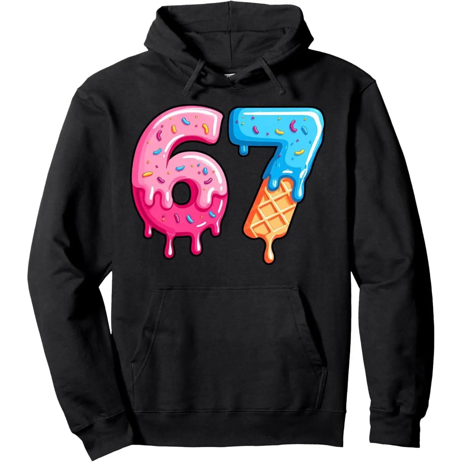 Men's 6 7 Ice Cream Drip Cool Meme Funny Number Pullover Hoodie, Menswear Tops, Casual Streetwear Long Sleeve Sweatshirts Casual Hoodie Cute Cozy Sweatshirt
