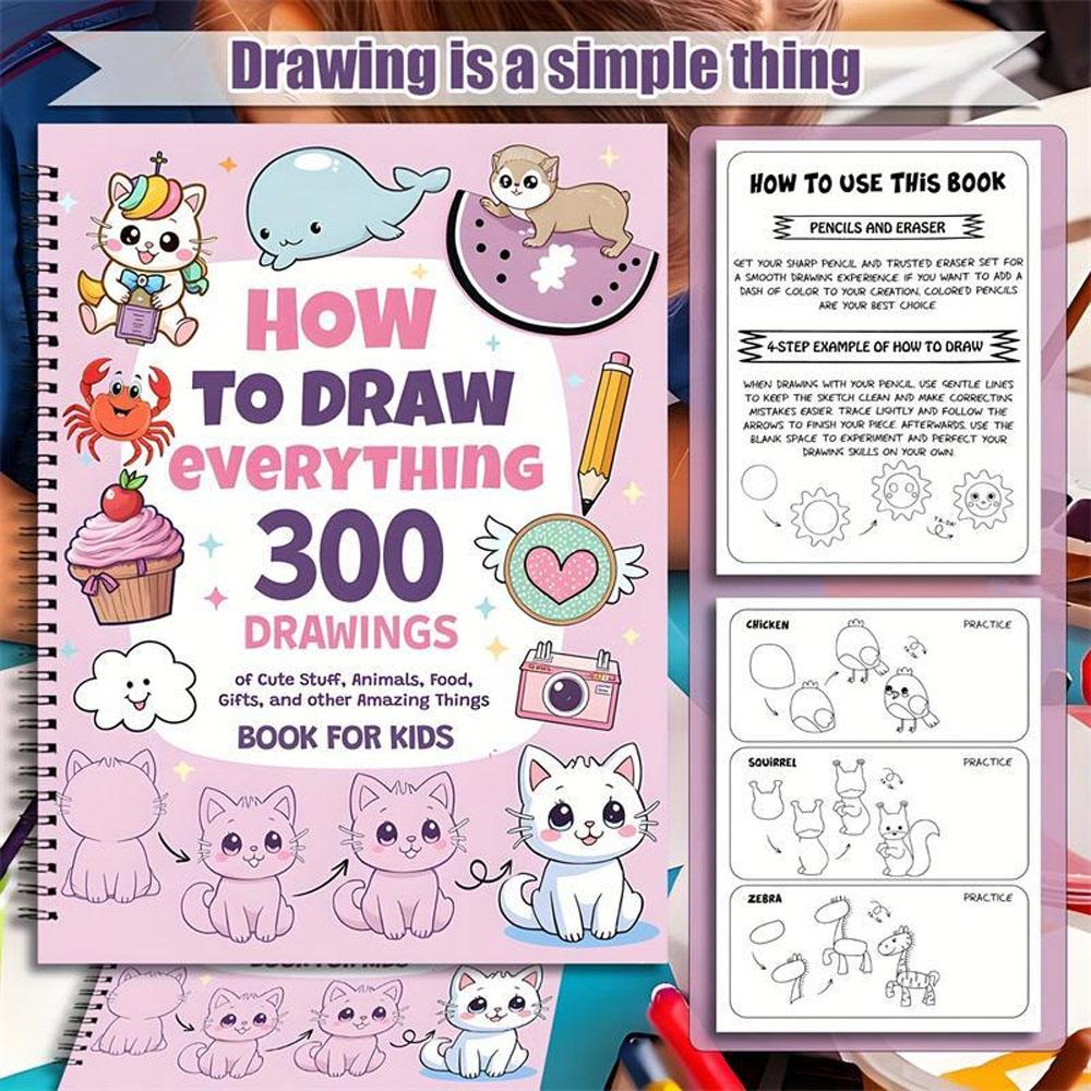 How to Draw 300 Cute Animal Food & Creative Patterns, Doodle Books, DIY Drawing, Stress Relief, Coloring, Improve Imagination, Adult Student Gift Coloring Book #GLOBAL PICKS