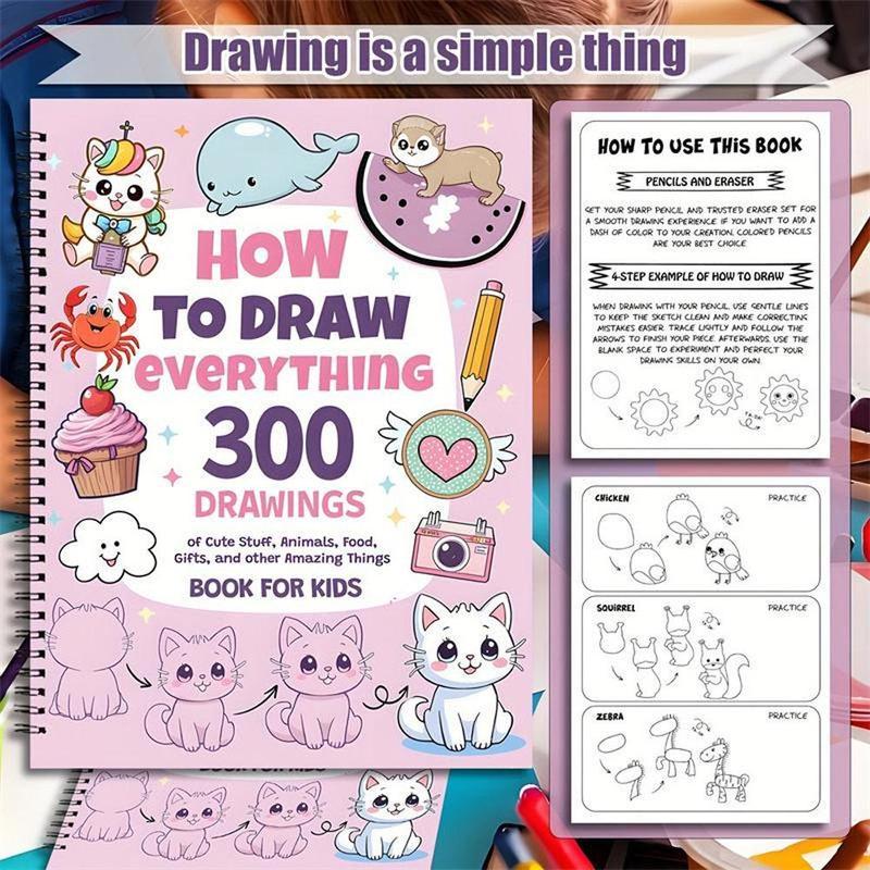 How to Draw 300 Cute Animal Food & Creative Patterns, DIY Drawing, Stress Relief, Coloring, Improve Imagination, Adult Student Gift Coloring Book #TOP PICKS