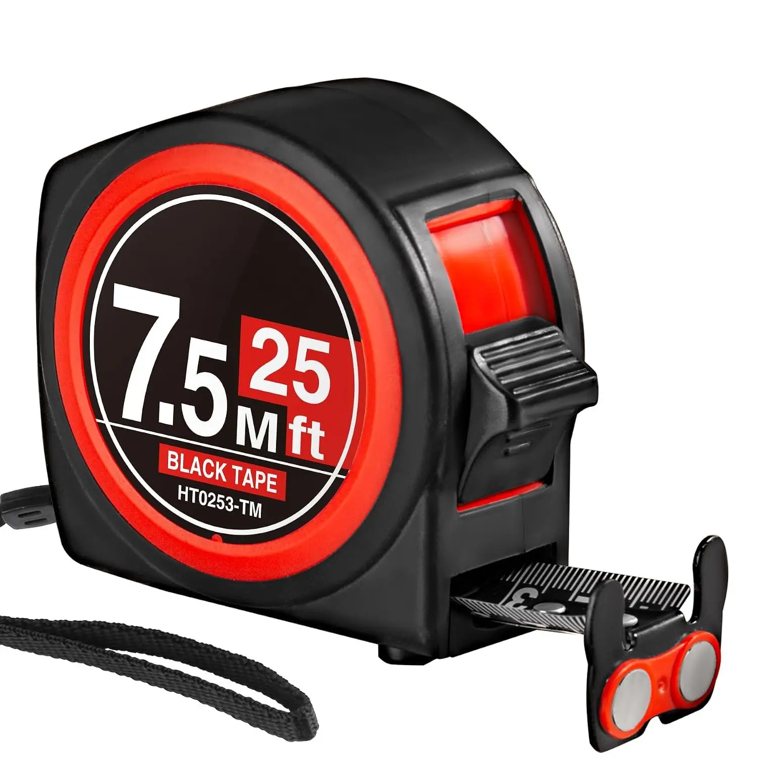Tape Measure25ft with  Hook and  Lock, High Carbon Steel  Measuring Tape with Clear  Metric Scales for Construction Contractors HT0253