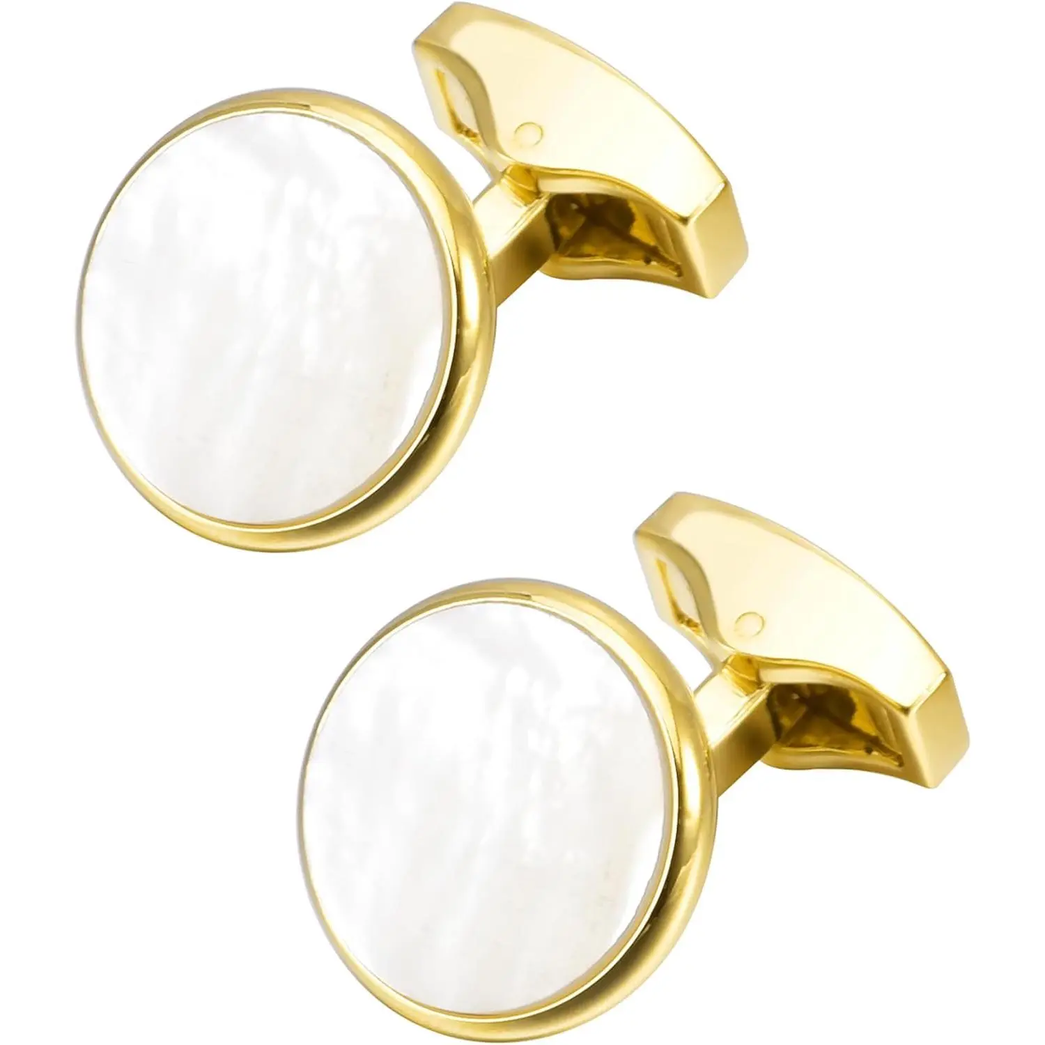 Silver / 14K Gold Plated Natural Mother of Pearl Cufflinks for Men Women Classic Round Men's Cufflinks Jewelry for Wedding Party Anniversary Business Tuxedo Dress