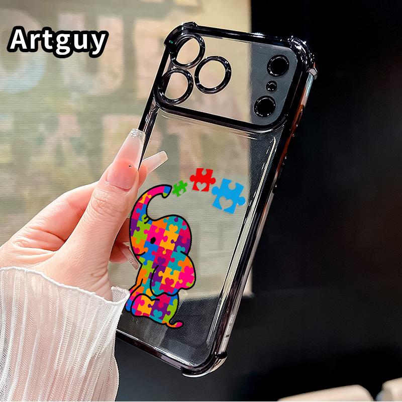 Compatible with iPhone 17 Pro Max 16 15 Plus Air 14 13 12 11 E Case Puzzle - Elephant Fantasy Pattern Clear Protective Four Corners Air Cushion Anti-drop Shockproof Cellphone Casing