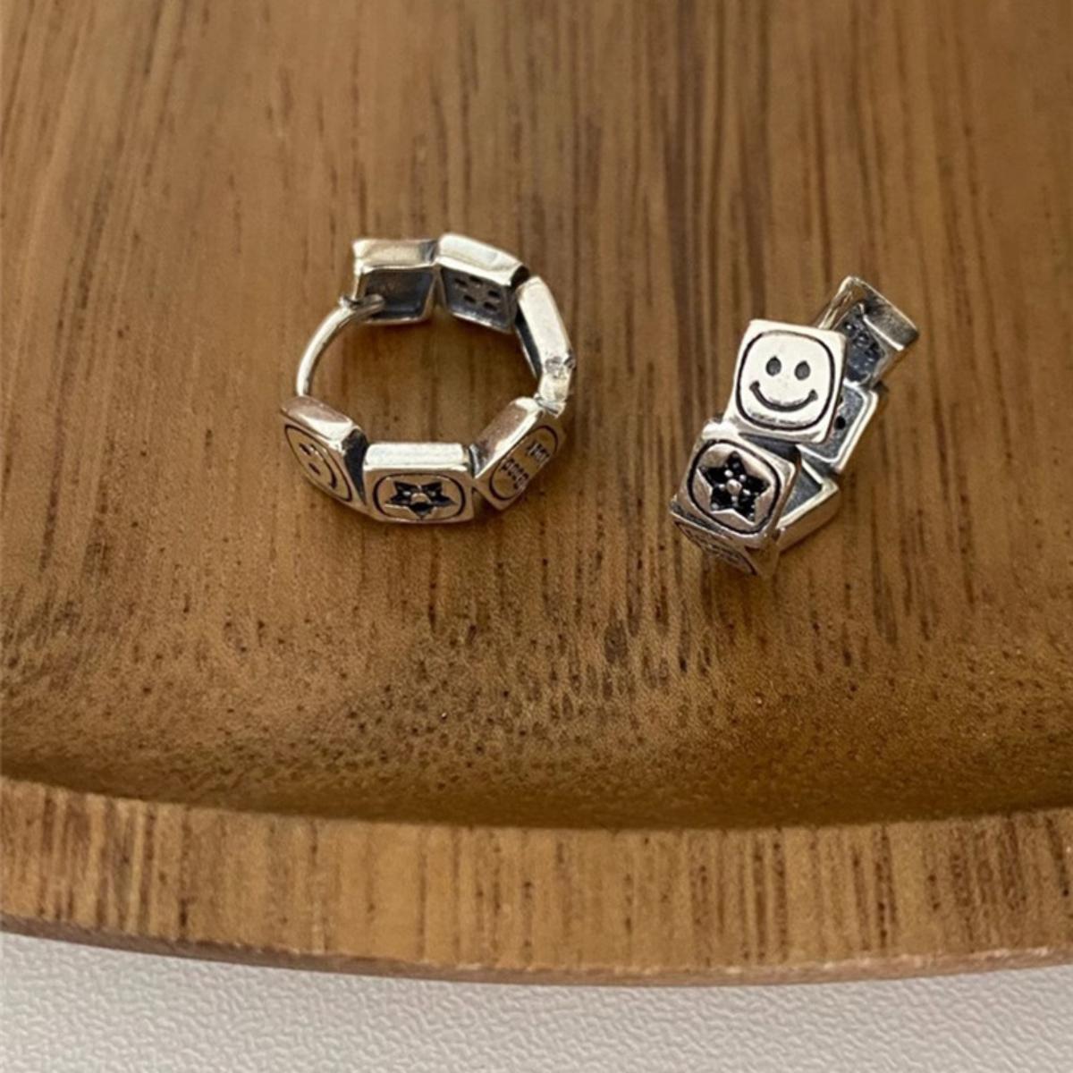 Unique design smiley face lucky earrings for women, trendy and stylish, vintage distressed, versatile and sophisticated earrings