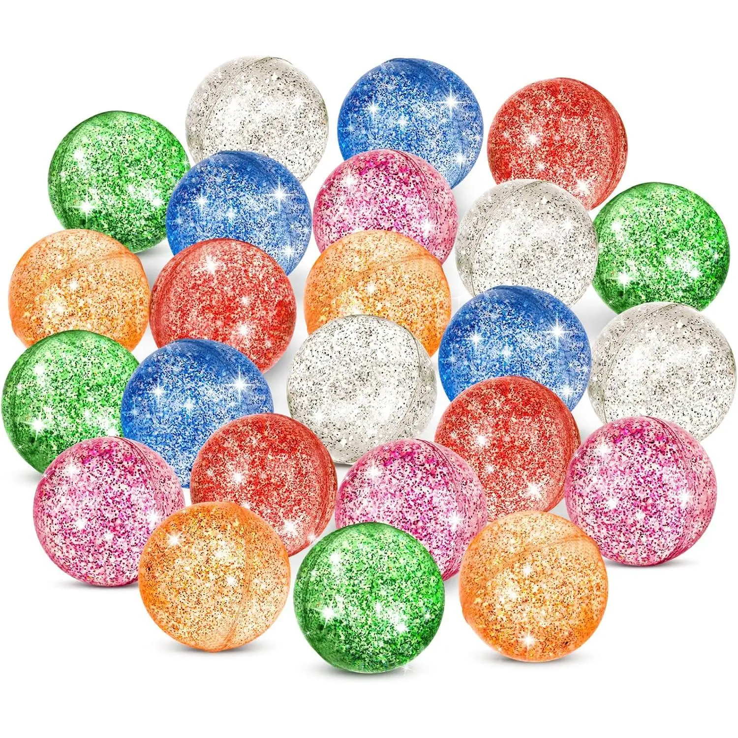 24 Pcs Glitter Bouncy Balls for Kids, 32mm 6 Colors Rubber Bounce Balls Bulk for Party Favors, Goodie Bag Fillers, Easter Gift Bag Stuffers, Basket Stuffers, Classroom Prizesfidget toys