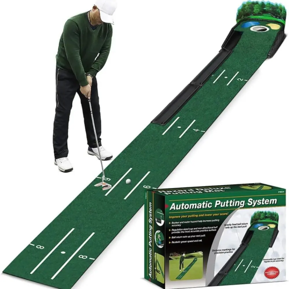Putting Green Indoor - Golf Putting Mat boasts Genuine Green Speed and a Wrinkle-Free Surface. 8ft Practice Putting Mat with lenticular 3D Backplate, Alignment Guides and Ball Return