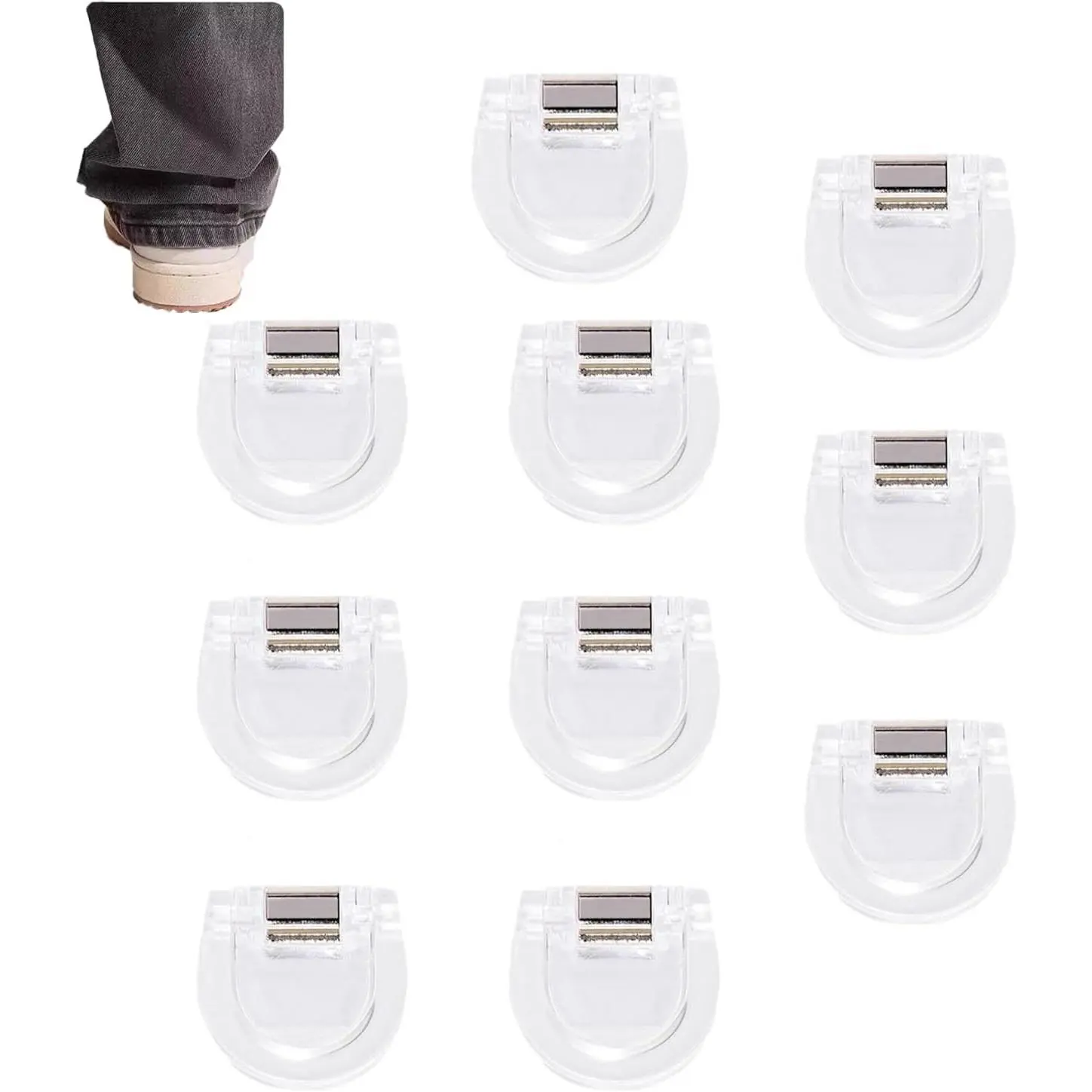 10 Pack Invisible Hem Clips Adjustable Pants Hemming Clips Non-Sewing Shortener Clamps for Long Pants T-Shirt Skirt Sleeves Lifting Loose Baggy Clothing Temporarily Shorten Your Pant