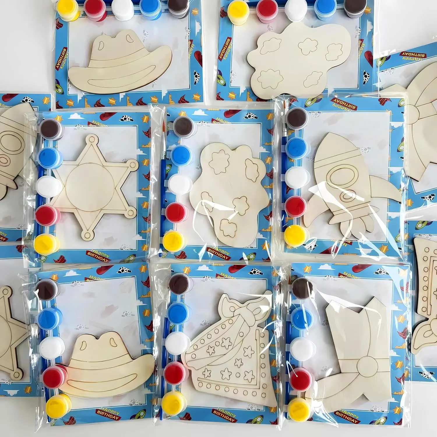 Xvvti 12PCS Cartoon Story Party Favors, DIY Wood Painting Kits with Art Supplies, Fun Thank You Gifts for Birthday Party Goodie Bag Stuffers