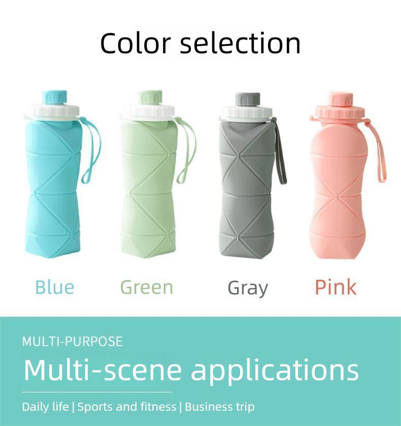 1Pc 600mlLarge Collapsible Silicone Cup-Portable Travel Water Bottle for Outdoor, Food-Grade with Fresh Colors, Foldable Design