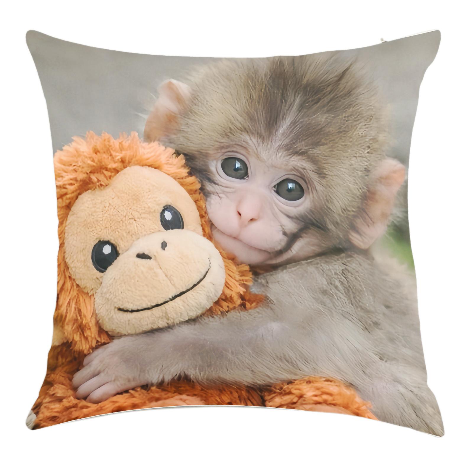 Punch Monkey pattern Throw Pillowcase,Emotional Support Animal Lover Gift,Baby Monkey Hugging Plush Monkey Cover Throw Pillow Single-sided printing Linen Material ,no pillow insert,Bedroom Sofa Decorations.