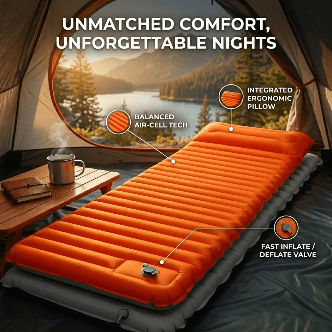 Pull-Strap Single Sleeping Pad Inflatable Inflatable Sleeping Pad Essential for Travel And Vacation Camping Supplies Picnic Beach Equipment Hiking Adventure Survival Equipment Can Be Used As a Picnic Mat When Not Inflated Free Repair Patch Included