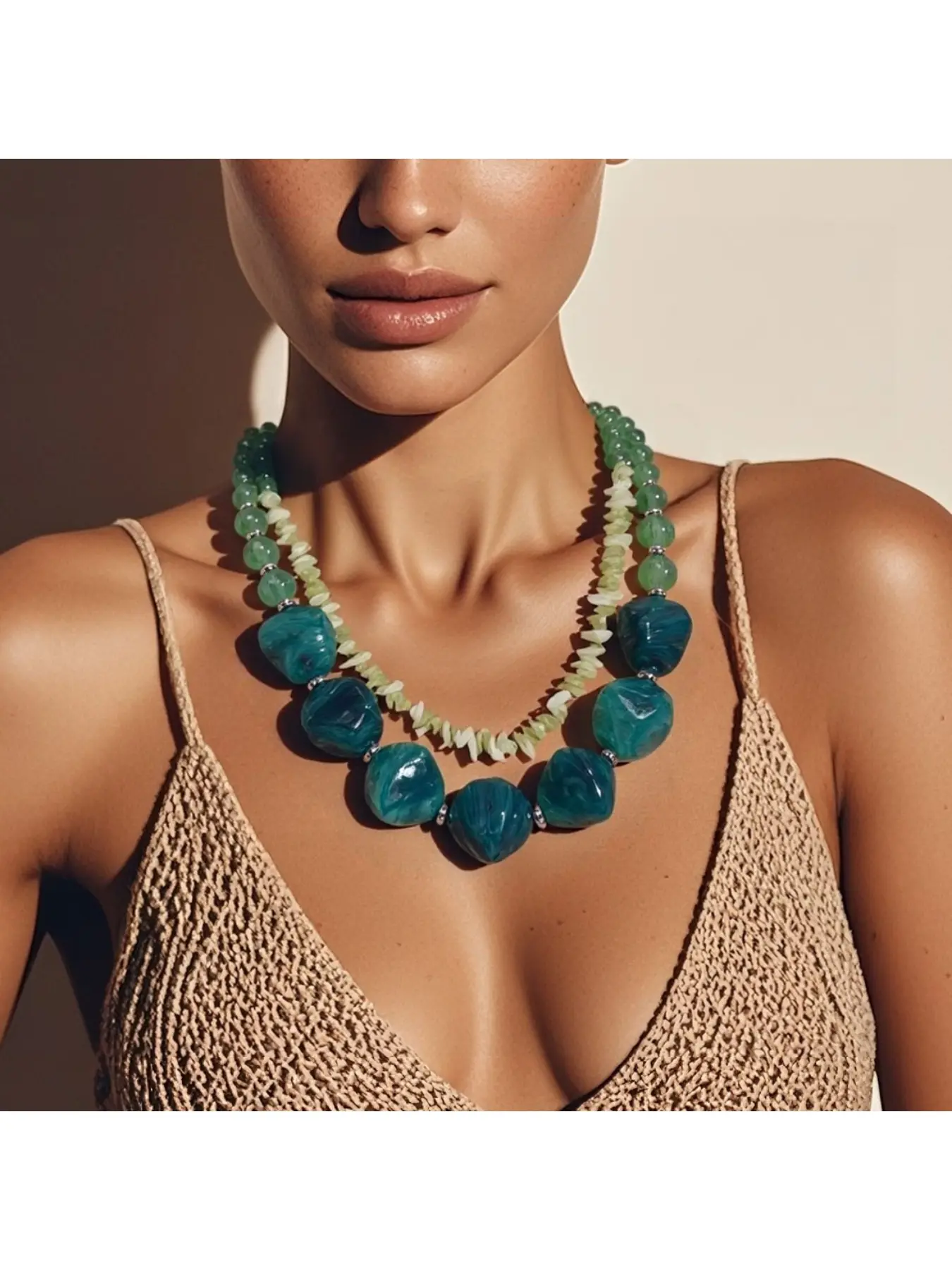 European and American Retro Irregular Green Resin Bead Necklace Exaggerated Choker