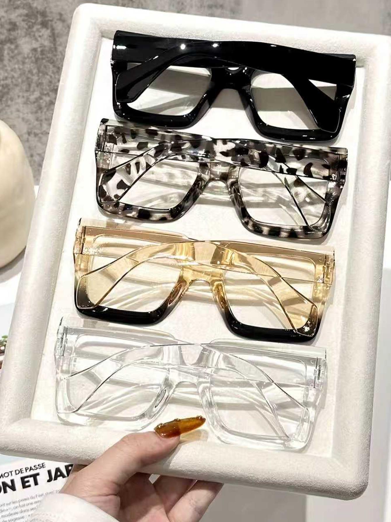 4Pcs Oversized Rectangular Frame Glasses Set Multicolor Frames Clear Lenses Women Men Daily Wear Holiday Styling Lightweight Comfortable Eyewear