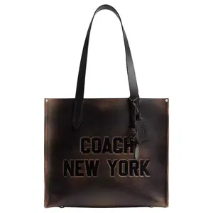 COACH Relay 41 Leather Tote Bag with Internal Zip Pocket and Magnetic Closure – Unisex Large Brown Handbag