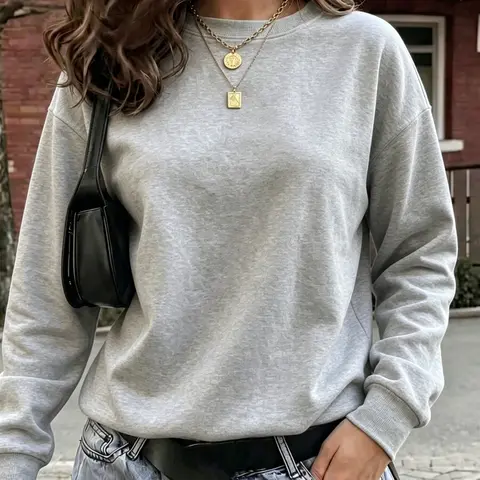 Women's Solid Color Round Neck Loose Fit Thicken Pullover, Comfortable Versatile Casual Long Sleeve Sporty Top, Fall & Winter Fashion Women's Shirt, Solid Crewneck Sweatshirt