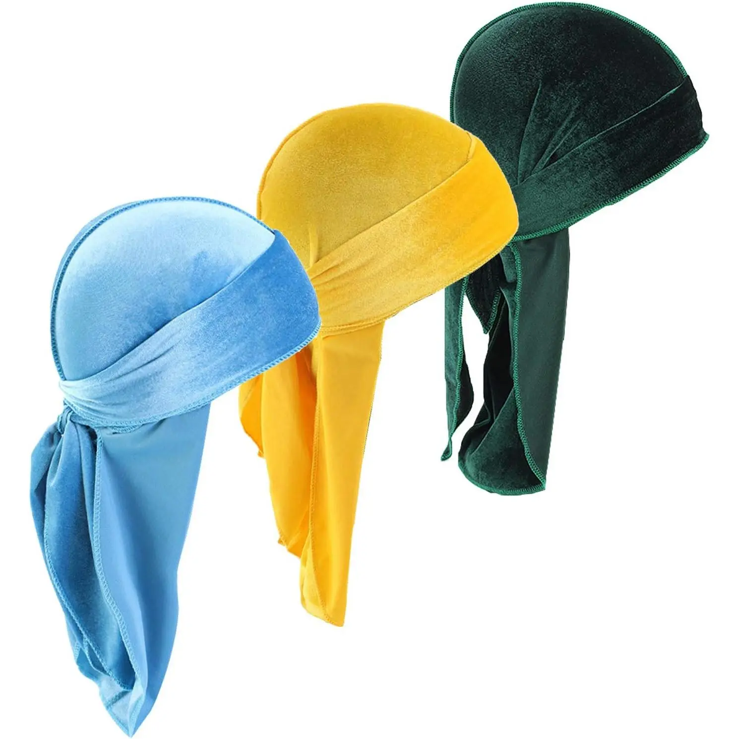 3Pack Velvet Durags Doo Rags for 360 Waves Skull Hat Headwraps Headwear for Men Women