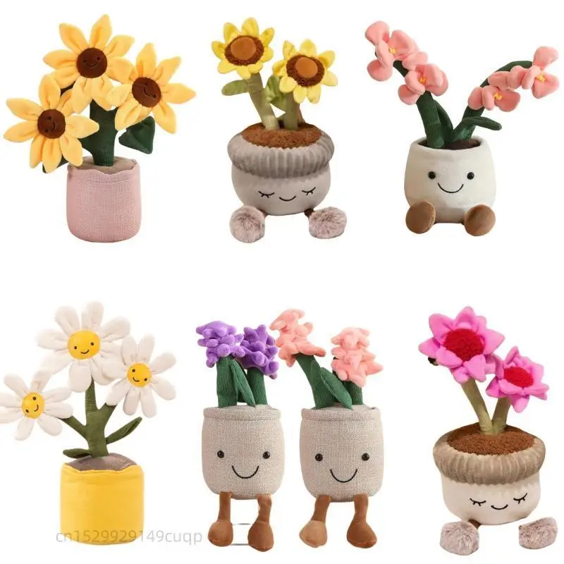 Kawaii Cartoon Sunflower Plush Doll Potted Plant Tulip Succulent Hyacinth Cactus Plush Toy Home Decor Gift For Boys And Girls