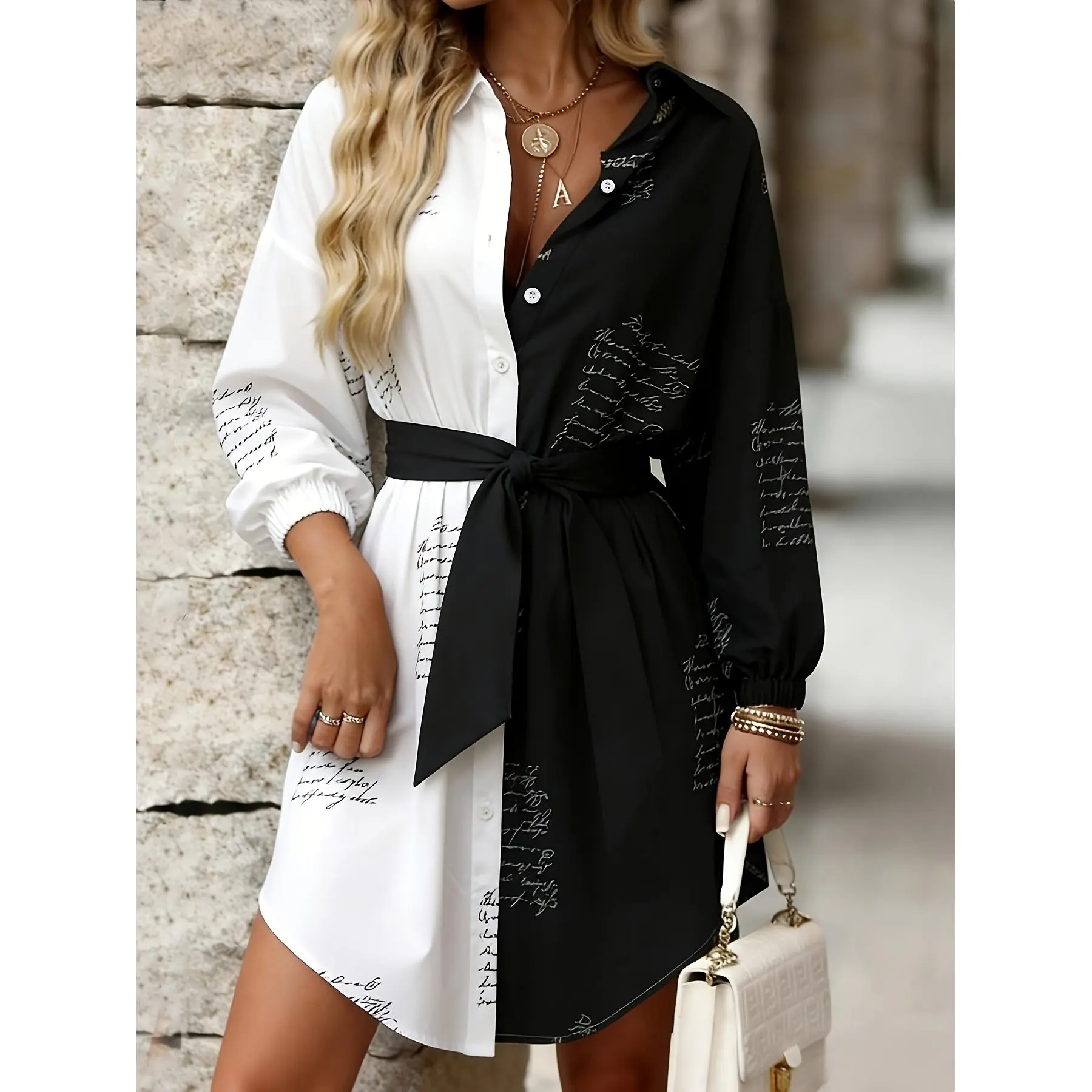 square,neck,plain,,vacation,vacay,Women's Casual Color Block Button Front Shirt Dress with Belted Waist - Long Sleeve A-Line Semi- Letter Print Dress for Spring/Fall, Machine Washable, Long Sleeve Dresses, Transitional Outfit,stylish,sleeveless,maxi dress