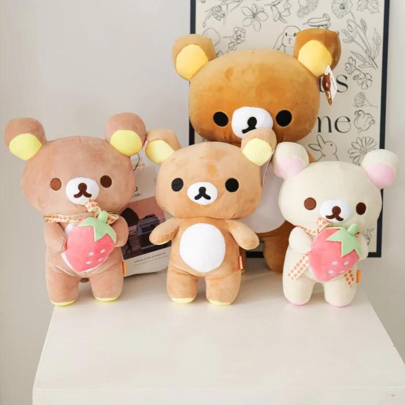 White Rilakkuma Plush Cute Animal Strawberry Cute Bear Stuffed Doll Kuma Plushies Kawaii Room Deocr Toys Xmas Gift for Kids
