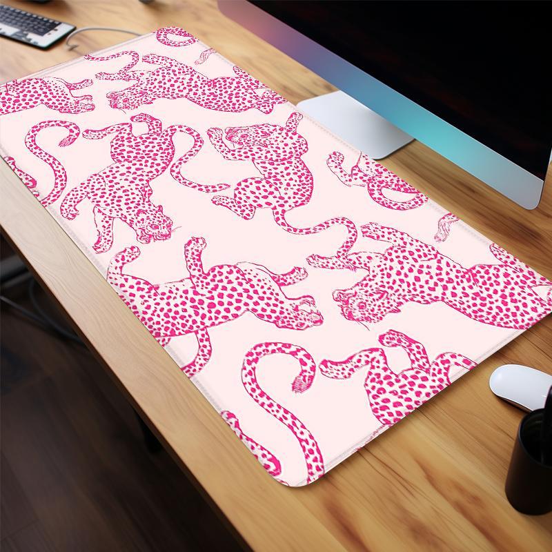 Stripes Leopard Pattern Large Gaming Mouse Pad, Non Slip Computer Keyboard Pad, Rubber Base Stitched Edge Mouse Pad, Desk Mat For Game Home Office & Women Gift, Gaming Desk Accessory