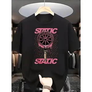Streetwear Style, Men's T-Shirt, Static Wheel Graphic Design, Summer Casual Wear, Gift For Boyfriend Or Friend
