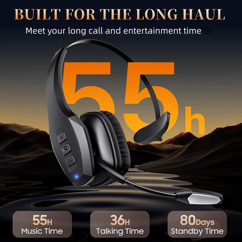 Bytewaveshop Trucker Bluetooth Headset, Wireless  with Mic,Bluetooth Headset with Dual Noise Cancelling Microphone & Mute Button, 55Hrs Working Time PC Headset for Cell Phones, Computer, Truck Driver Audio Headphone