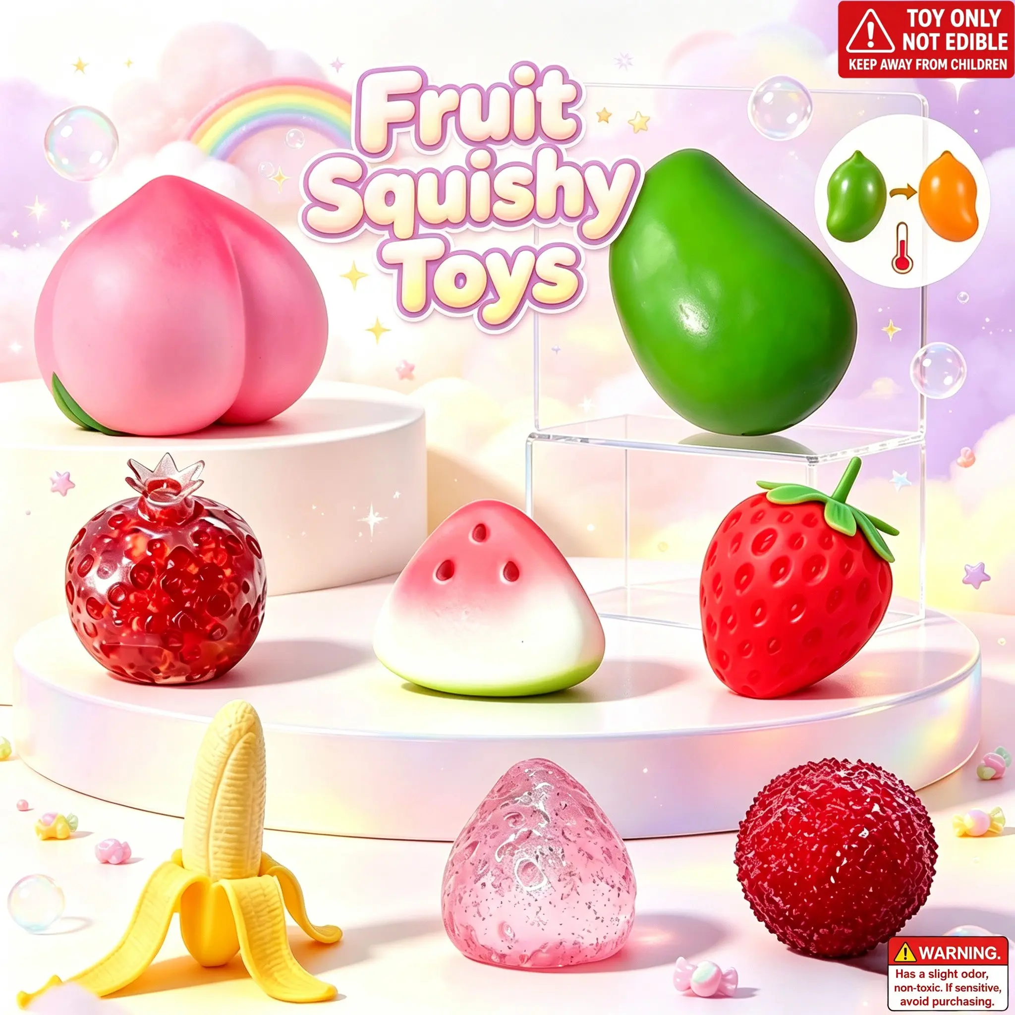 1/2/8Pcs Multi-Size Fruit Squishy Gift Set, Dual Texture Slow Rebound PU & Clear TPR Jelly Interactive Squeeze Toy, Portable Sensory Fidget Squishies Stress Reliever, Versatile Kids Birthday Present, Classroom Prize & Adorable Tabletop Ornament