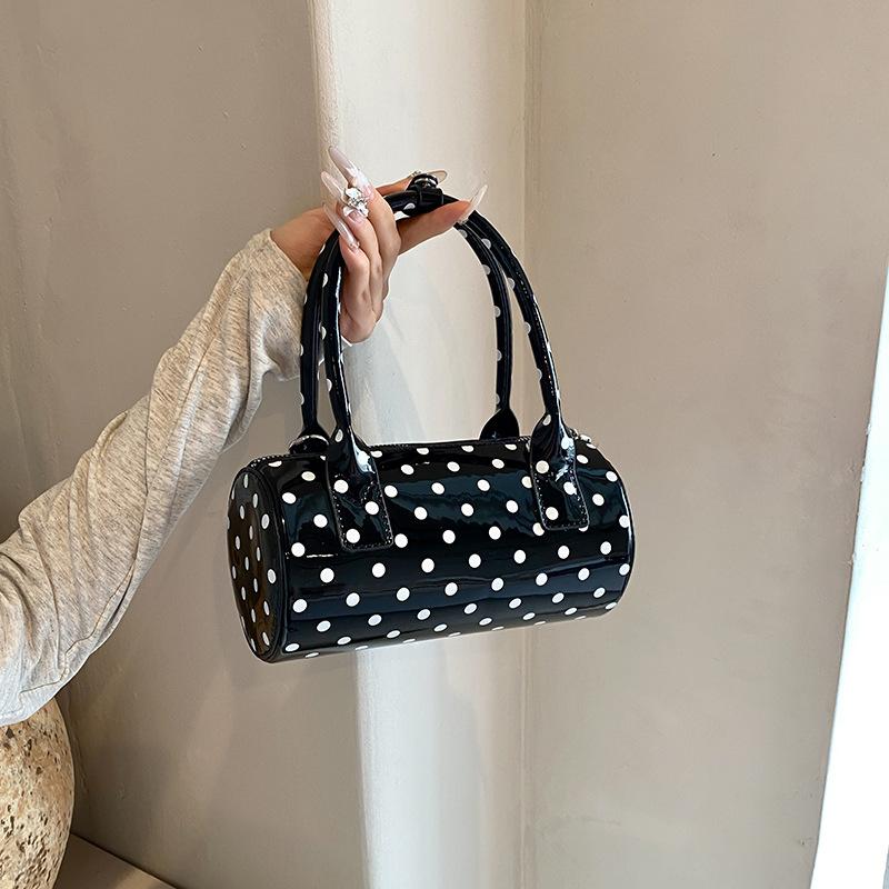 Crossbody Bag for Women Barrel Shape Mini Top Handle Purse PU Leather Polka Dot Cute Handbag Adjustable Strap Daily Use