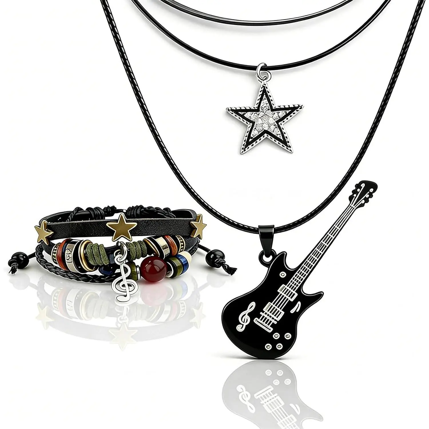 Multilayer Y2K Grunge Guitar Bracets  Necklace Set,  Adjustab  Set Punk Rock Roll Guitar  Grunge Accessories for Women Men