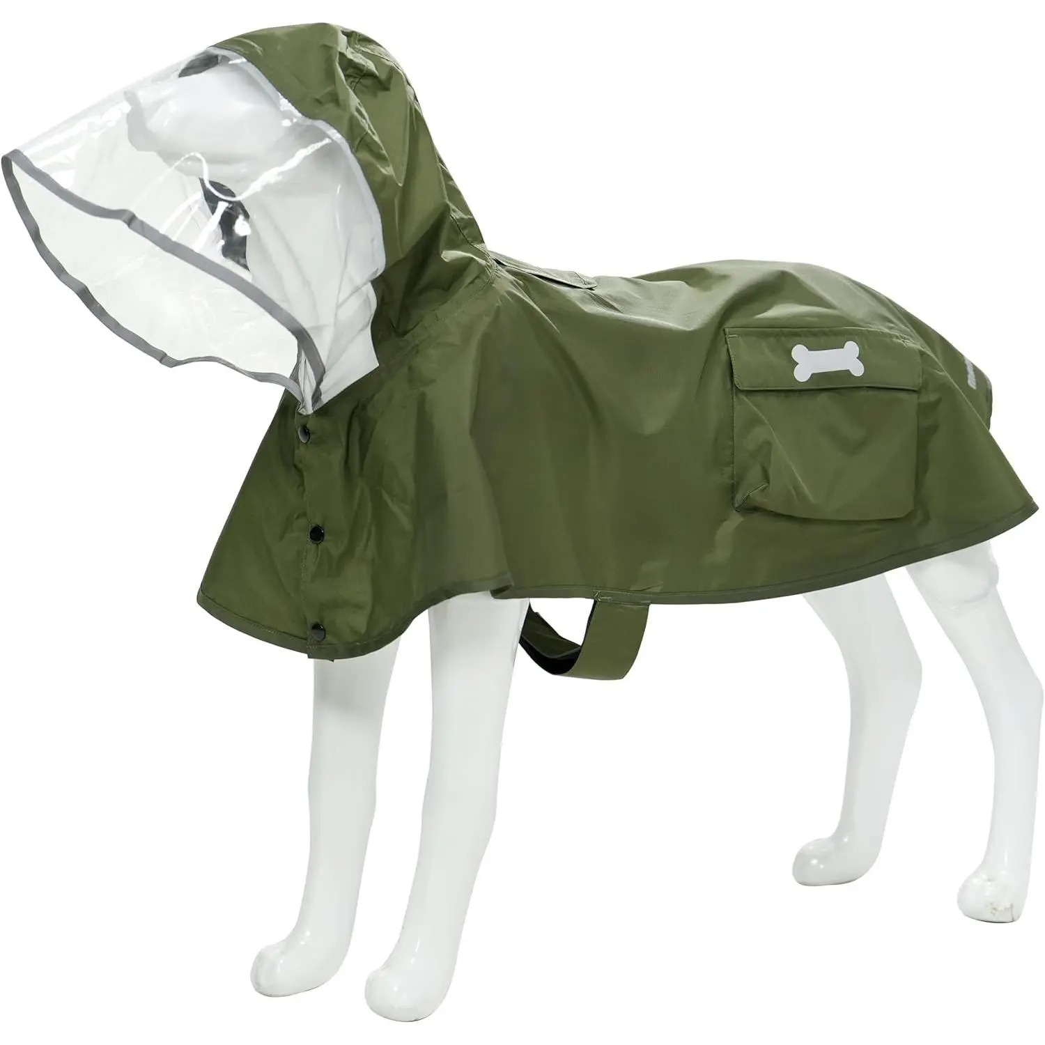 Waterproof Dog Raincoat with Poncho Hood - Adjustable, Reflective, Lightweight Pet Rainwear (Army Green, Medium)