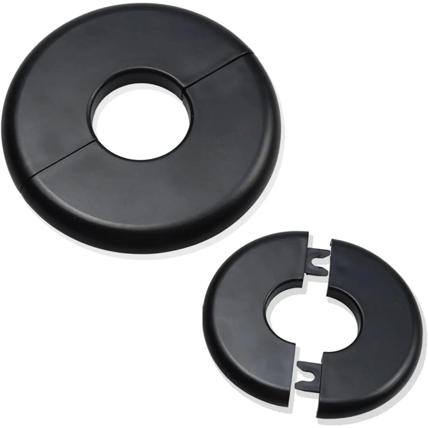 2 count Black 16mm/0.67" ID Wall Split Flange, 70mm/2.75" OD Buckle Design Escutcheon Plate, Self-Adhesive ABS Round Plumbing Cover Plates for Water Pipe, Faucet Decoration Accessories