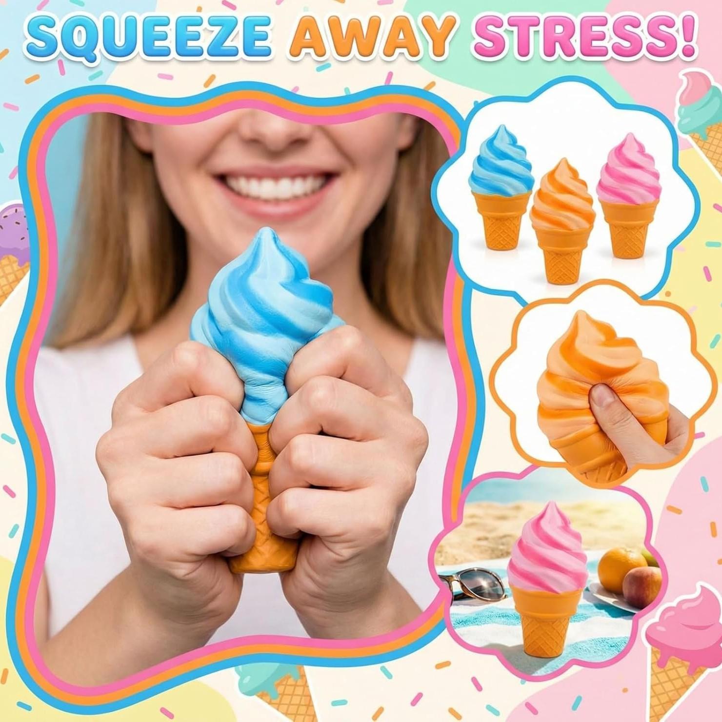 Ice Cream Squeeze Soft Toy, Sensory Relief Party Gift, Summer Stress Reduction, Relaxing Ice Cream Cone, Fun Party Favors