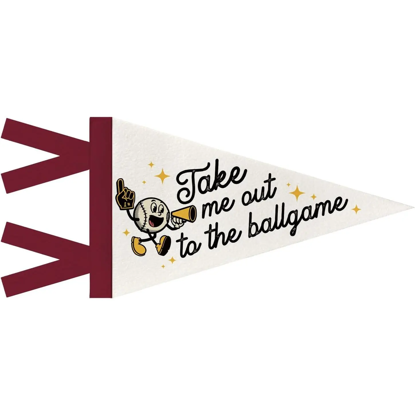 Cozy Soft Baseball Felt Pennant Banner - Bold Message Graphic Hanging Decor, 8x17 in, Boys' Room Classroom Themed Decor, "Take Me Out To The Ballgame" Calming Home Supplies, Soft, Calming