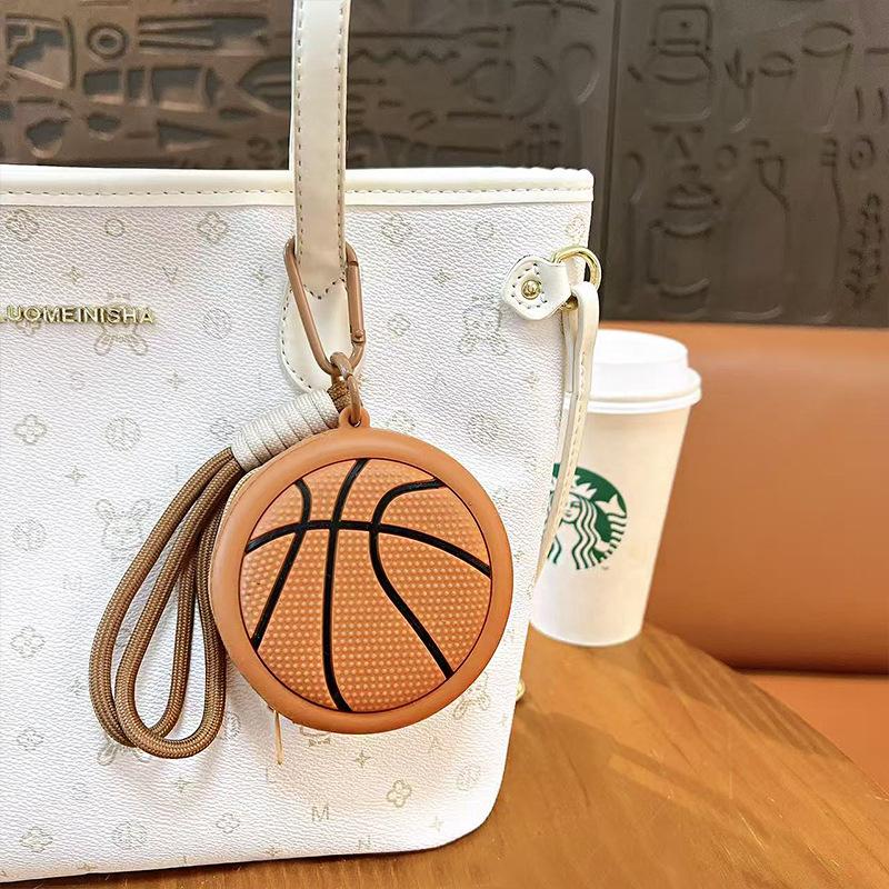 Sport Series Basketball Silicone Coin Purse, Mini Earbud Storage Bag with Keychain