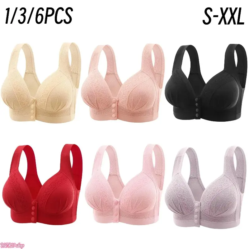 [SummerWins]Women's Front Closure Jacquard Sports Bras - 1/3/6PCS Push-Up Full Coverage Underwire Unlined Seamless Bras for Daily Wear All Seasons