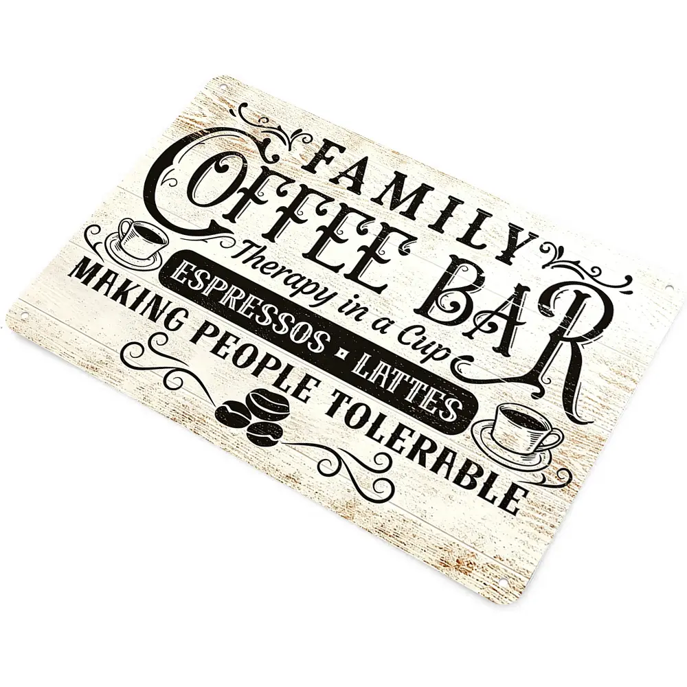 Family Coffee Bar Therapy in a Cup Espressos Lattes Making People Tolerable, Vintage Coffee Aluminum Metal Sign, 12x8", Farmhouse Worn Distressed, Wall Art Decor, Kitchen Ornament, Home Coffee Nook, Coffee Drink Lovers, Housewarming Birthday Gift