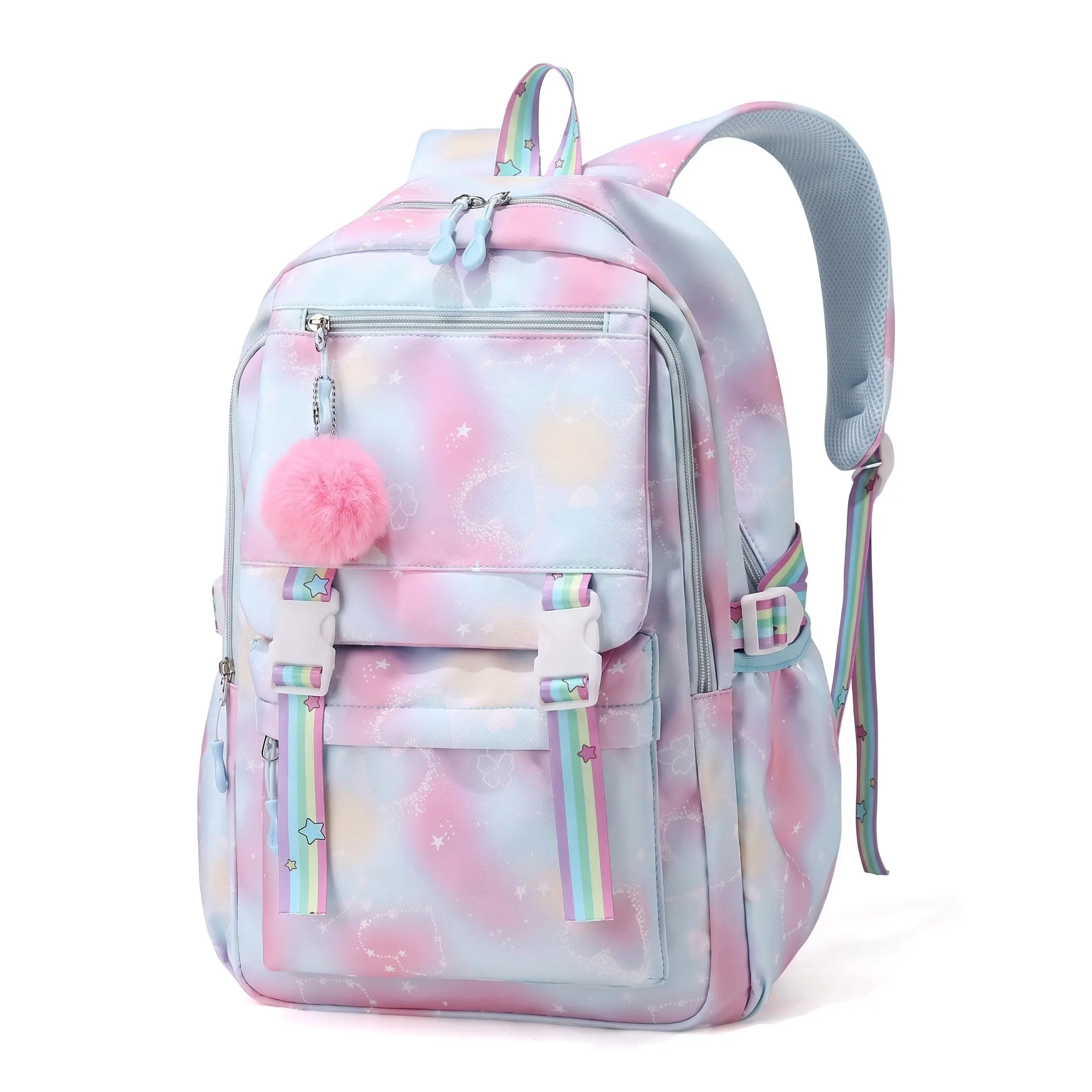 Cozy Heart Backpack For Girls Cute Korean Campus Bag Middle High School Student Trendy Double Shoulder Daily Wear Waterproof Polyester Macaron Color Blocking Zipper Laptop Pocket