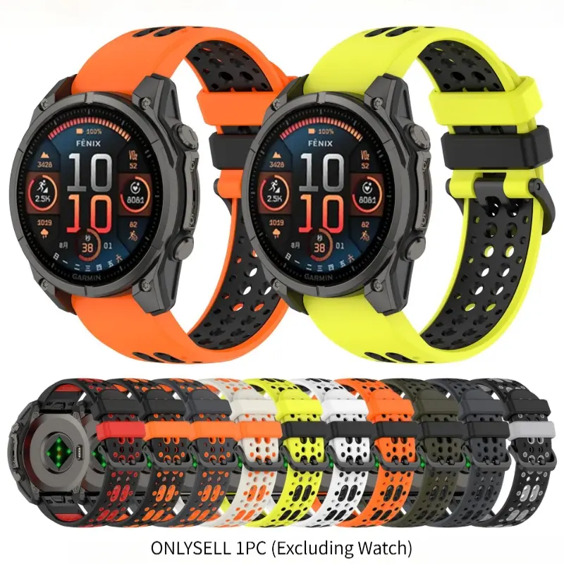 1pc Breathable Two-Tone Silicone Quick Release Watch Band Compatible With Garmin Fenix 8 7 6 5X, Forerunner 955, 22mm 26mm Lug Width, Soft Sweat Resistant Adjustable Wrist Strap (Watch Not Included)