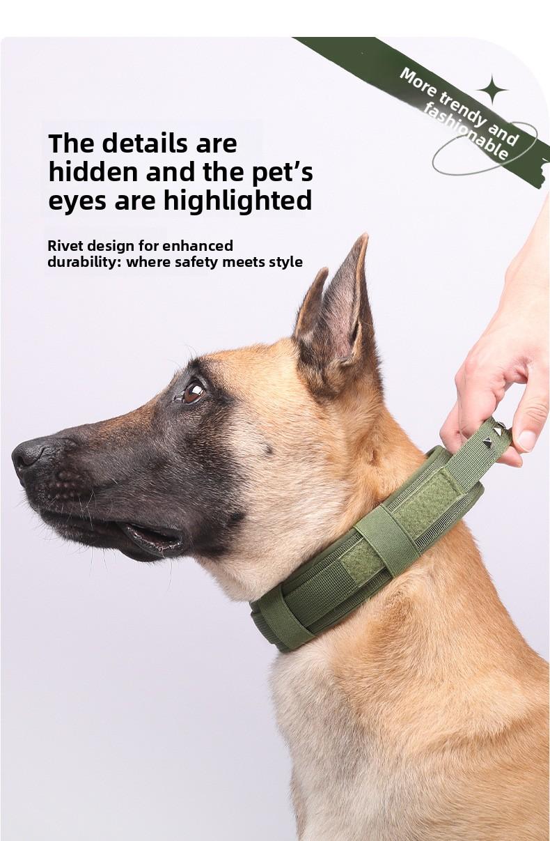 Heavy Duty Tactical Dog Collar with Leash, Reinforced Rivet Anti-Pull Collar for Large Dogs, Welded D-Ring, Quick-Release Zinc Alloy Buckle, Double Layer Nylon, Adjustable Padded Handle for Training Walking, Extra Strong Pet Collar for Big Breeds