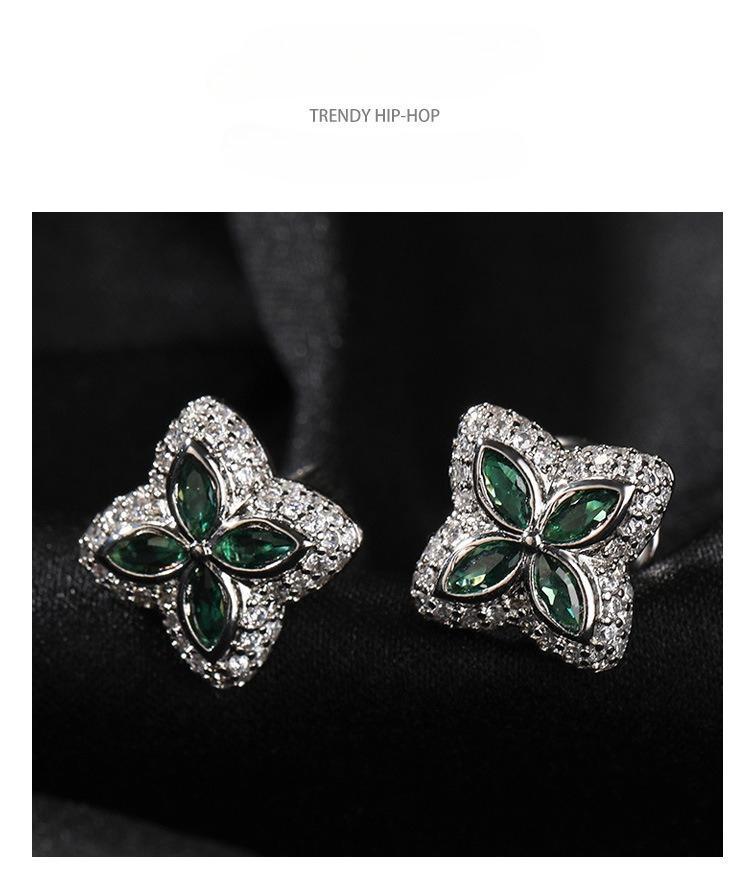 [ICE HUE]18K Gold Vacuum Plated Copper with 5A+ Sri Lanka Colorful Zircon Dopamine Clover leaf Earrings Miami Italy Mexico & Micro Inspired for Women & Men Luxury Jewelry,Daily Wear,Casual Fashion,Gift Idea,Chicano,Classic,Hip Hop,Simple,Sporty Style