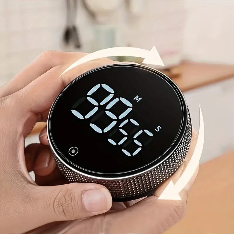 Multifunctional round timer, positive countdown timer. Battery-powered (3 No. 7 batteries), LED large-screen design, timing function, adjustable 3-speed silent mode, front and rear rotation, suitable for cooking, baking, classroom, learning and sports.