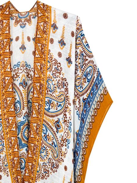 Women's Ethnic Pattern Kimono, Boho Casual Open Front Cover Up for Beach Vacation, Ladies Spring & Fall Clothes