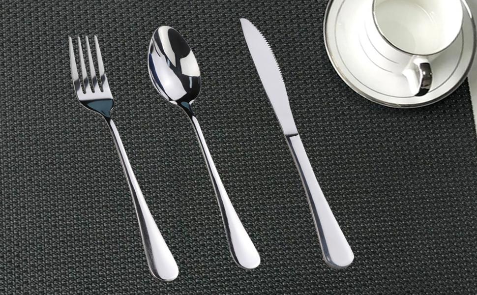 Travel cutlery set with case, stainless steel reusable portable cutlery set with case, travel silverware set