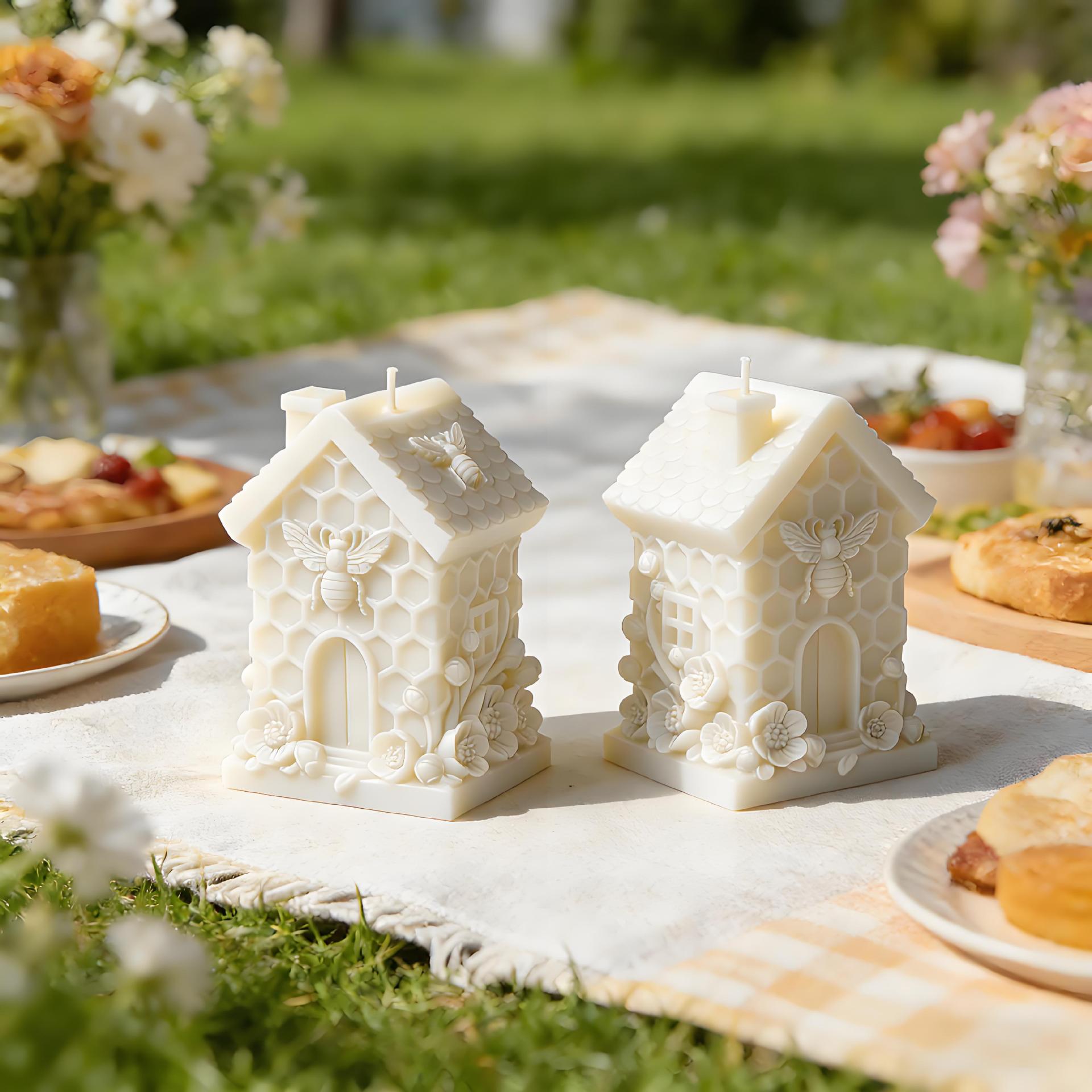 Honeycomb Small House Embossed Flower Candle Mold DIY Honeycomb Hut Shape Multifunctional Aromatherapy Plaster Epoxy Soap Mold Easy To Release Creative Handmade Ornaments