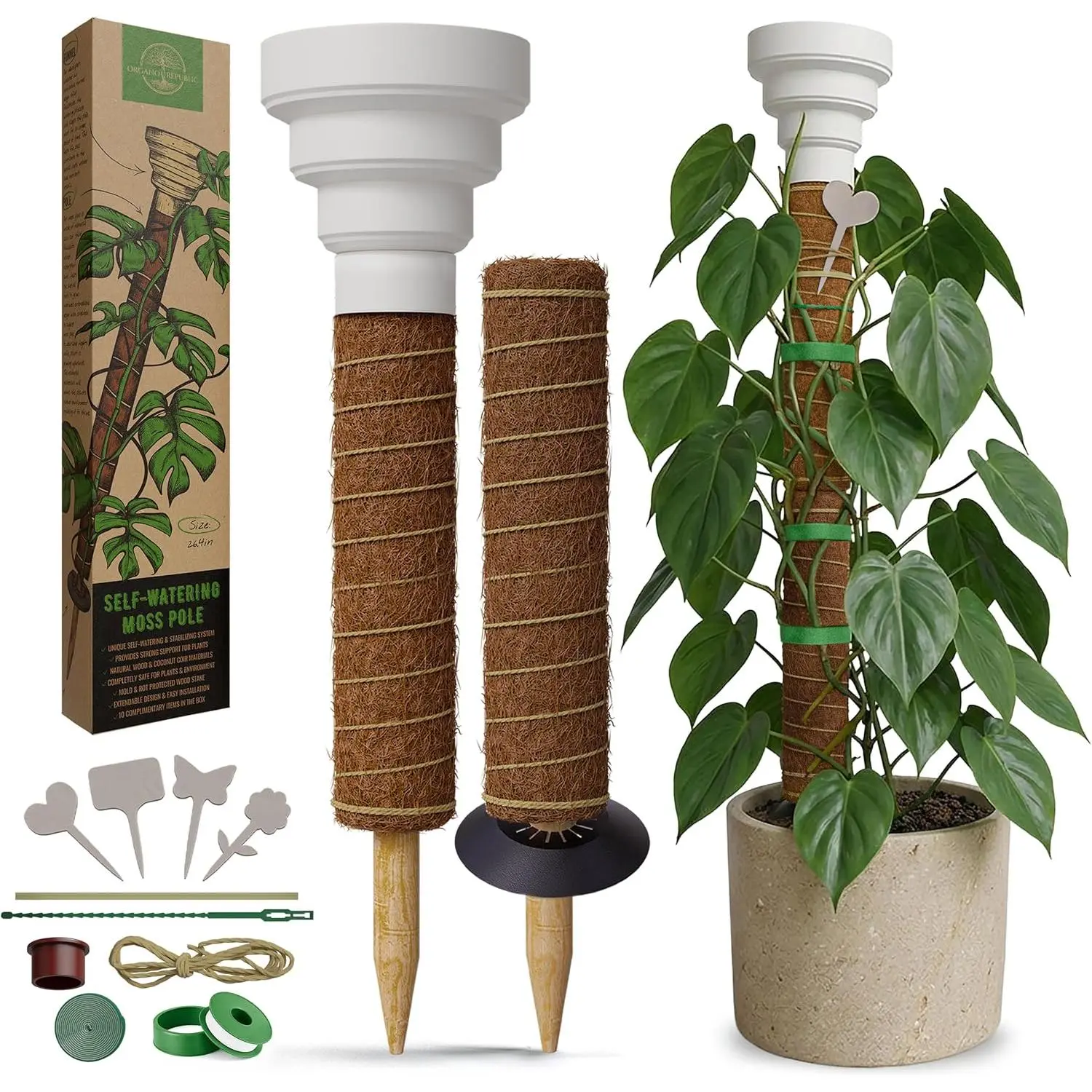 Coco Coir Support Pole for Monstera - 26.4" Extendable Self-Watering Vine Support Stakes for Potted Indoor Plants, Ideal for Monstera, Pothos & Vine Lovers