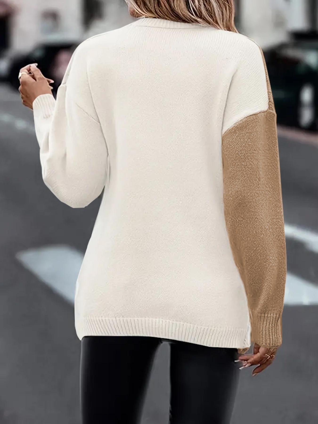 【Plus Size】 Colorblock Criss Cross Cable Knit Sweater, Women's Textured Drop Shoulder Jumper for Fall & Winter, Fashion Ladies' Knitwear for Daily Wear