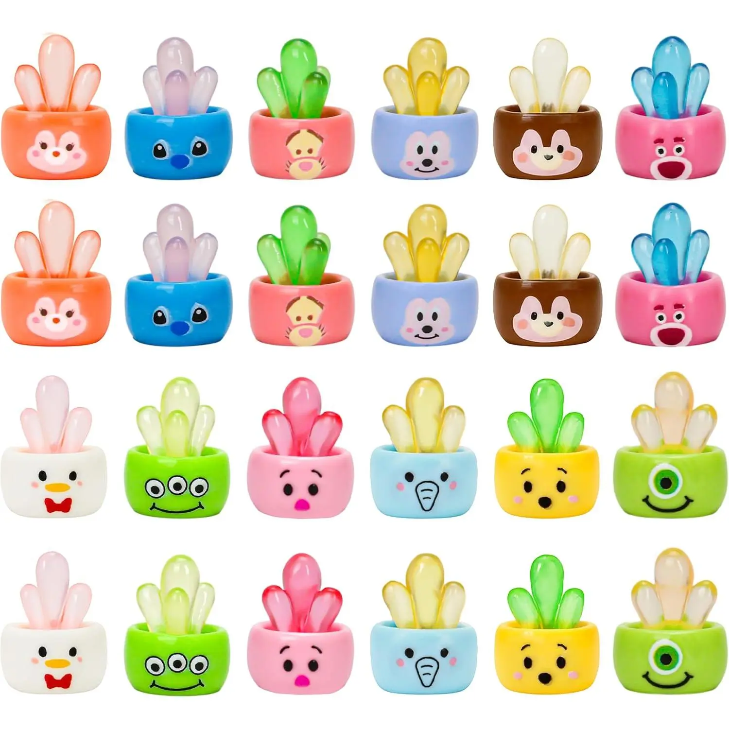 24-Piece Glow-in-Dark Miniature Cactus Figurines Decorative Set Pack - Synthetic Potted Ornaments with Sunlight Absorbs Feature for Garden Landscape, Home Improvement Supplies