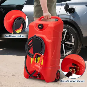 16 Gallon Heavy Duty Portable Fuel Caddy Leak Proof Gas Tank with Manual Pump 10FT Hose and Casters Ideal for Lawn Mowers Tractors Boats and Snow Blowers