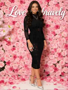 Plus Size Fitted High Waist Dress, Hollow Out Design, Zipper Design, Holiday Wear, Christmas Party, Sexy Semi-Transparent Elegant Chic Aesthetic Style, All Seasons Fashion Womenswear