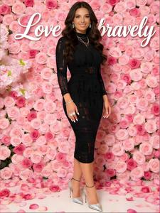 【plus size】 plain sheer bodycon dress, elegant fashion casual mock neck long sleeve dress for daily outdoor wear, women clothing for all seasons, womenswear