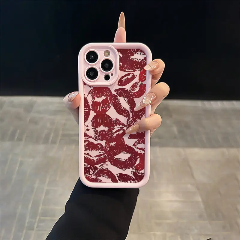 Phone Case: 1pc of High-quality Pink "Red Lips" TPU Drop-proof Case with Precise Cutouts and Full-coverage Protection. Suitable for Apple iPhone 6/7/8/X/11/12/13/14/15/16 Pro/16 Pro Max/16 Plus